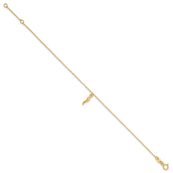14k Polished Italian Horn Dangle 6.5 inch Childrens Bracelet Plus 0.75 inch Extender