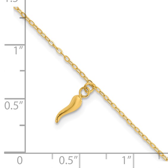 14k Polished Italian Horn Dangle 6.5 inch Childrens Bracelet Plus 0.75 inch Extender