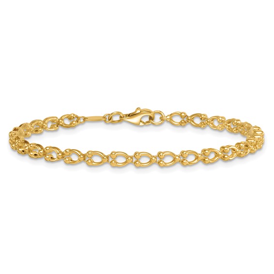 14k Polished Fancy Beaded Link 7 inch Bracelet