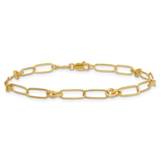 14k Polished Paperclip and Round Fancy Link 7.5 inch Bracelet
