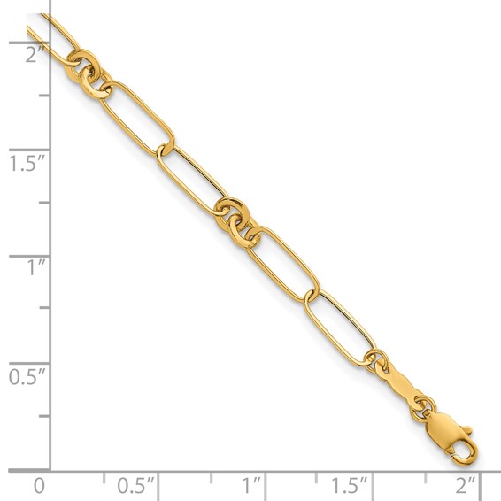 14k Polished Paperclip and Round Fancy Link 7.5 inch Bracelet