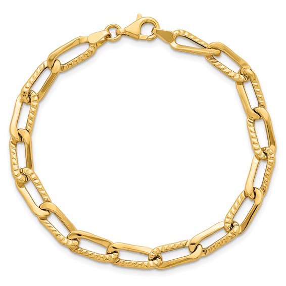 14k Polished and Textured Fancy Long Link 7.5 inch Bracelet