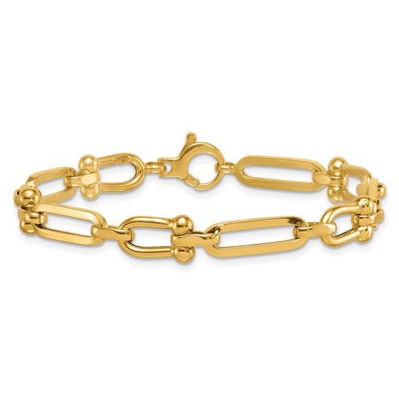 14k Polished 7.3mm Fancy Cable Link 7.75 inch Bracelet