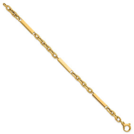 14k Polished 4mm Fancy Cable Chain with Three Bars 8 inch Bracelet