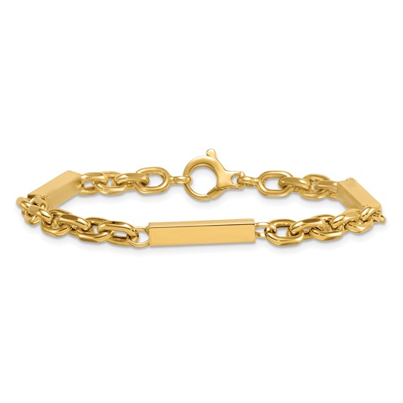 14k Polished 4mm Fancy Cable Chain with Three Bars 8 inch Bracelet