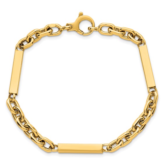 14k Polished 4mm Fancy Cable Chain with Three Bars 8 inch Bracelet