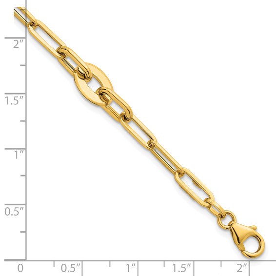 14K Polished Flat Oval and Paperclip Link 7.25 Inch Bracelet