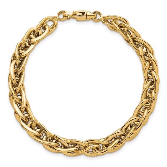 14k Polished Fancy Textured Oval Open Link 7.5 inch Bracelet