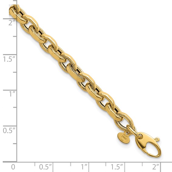 14k Polished Fancy Textured Oval Open Link 7.5 inch Bracelet