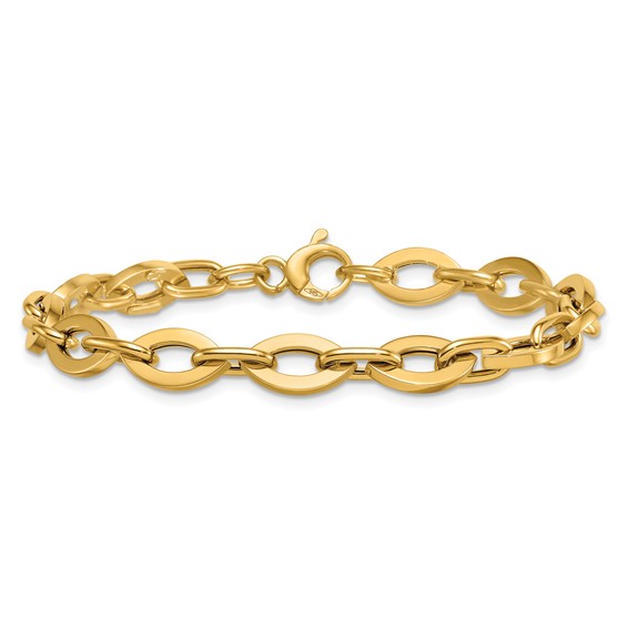 14k Polished Fancy Flat Cable Link 7.5 inch Bracelet