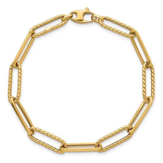 14k Polished and Twisted 6.4mm Paperclip Link 7.5 inch Bracelet