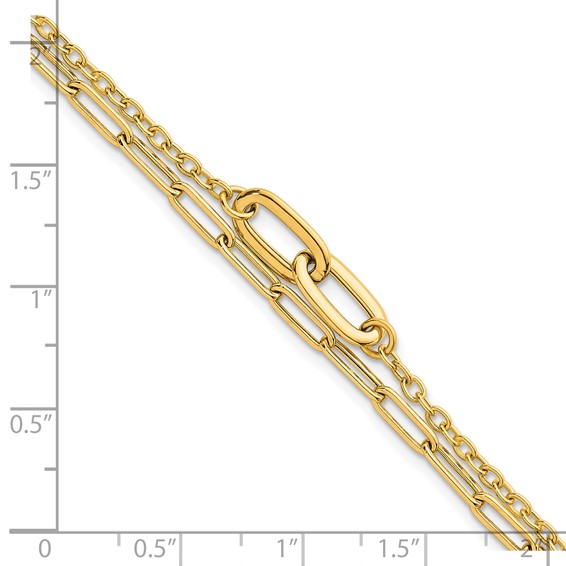 14k Polished Paperclip and Oval Cable Link Double Strand 7.5 inch Bracelet