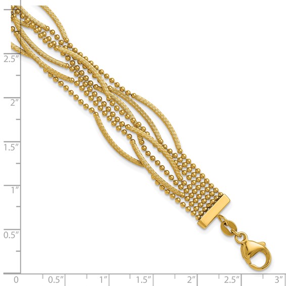14k Polished and Textured Multi Strand Beaded 7.25 inch Bracelet