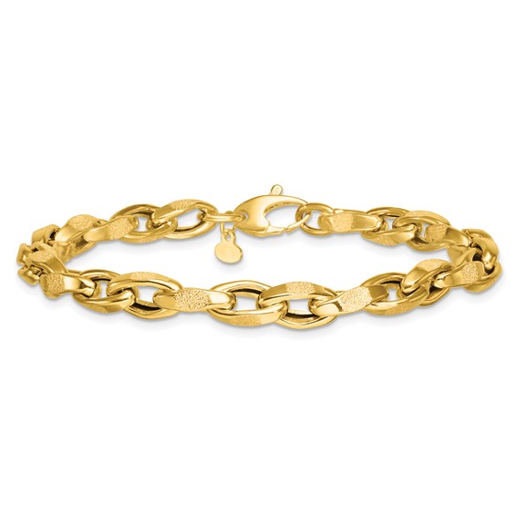 14k Polished Fancy Textured Oval Twisted Open Link 7.5 inch Bracelet