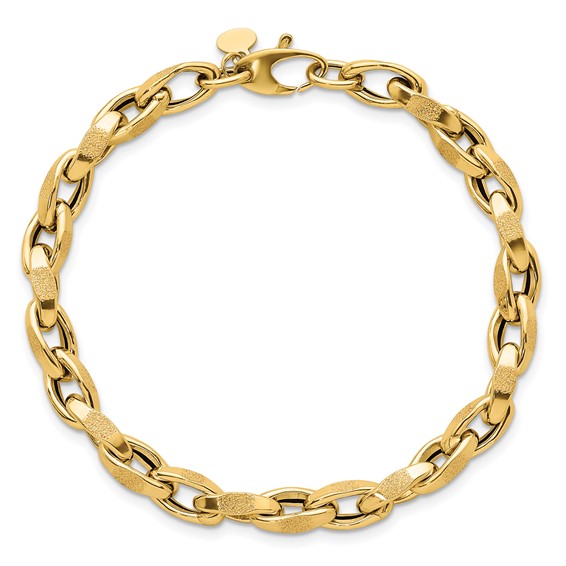 14k Polished Fancy Textured Oval Twisted Open Link 7.5 inch Bracelet