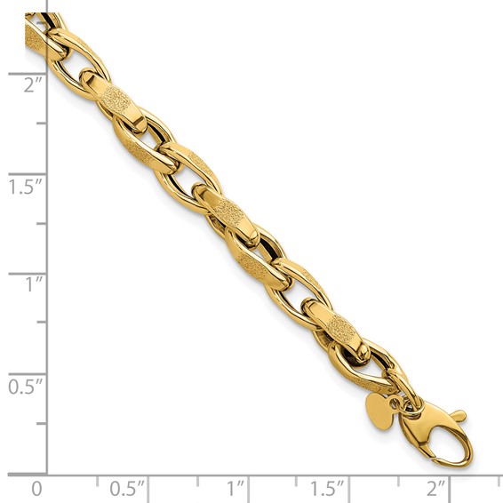 14k Polished Fancy Textured Oval Twisted Open Link 7.5 inch Bracelet