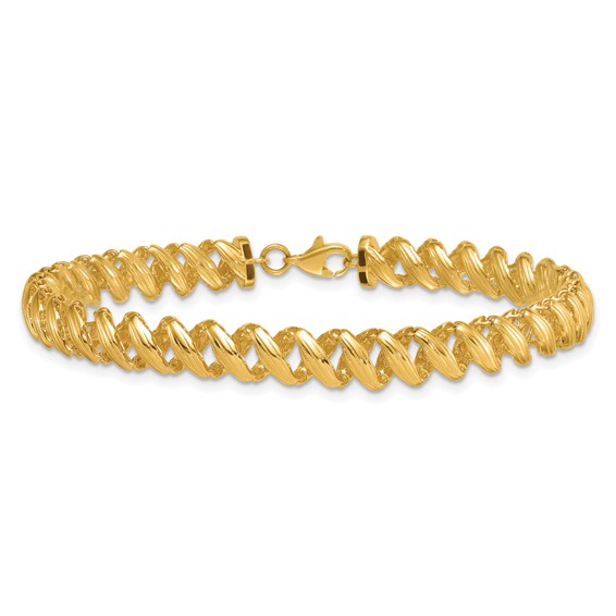 14k Polished Textured 6.25mm Open Spiral Link 7.5 inch Bracelet