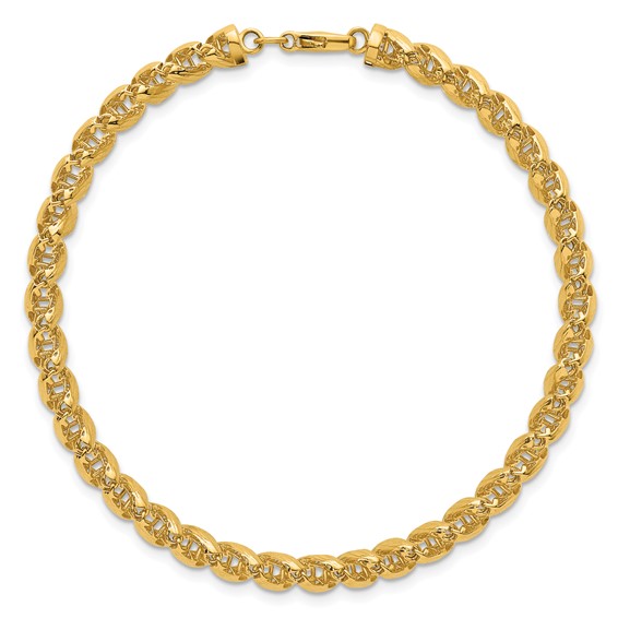 14k Polished Textured 6.25mm Open Spiral Link 7.5 inch Bracelet