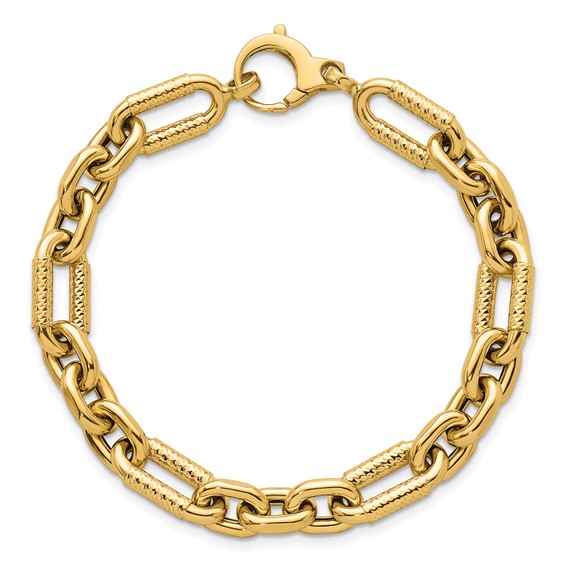 14k Polished 8.8mm Diamond-cut Fancy Figaro Link 7.5 inch Bracelet