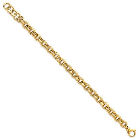 14k Polished 8.5mm Lightweight Double Link Cable 7.5 inch Bracelet Plus 0.75 inch Extender