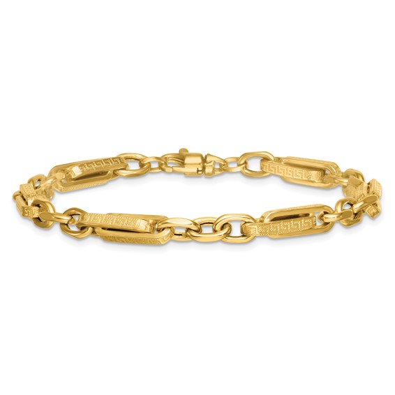 14k Polished and Textured 4.8mm Greek Key Design Links 7.75 inch Bracelet