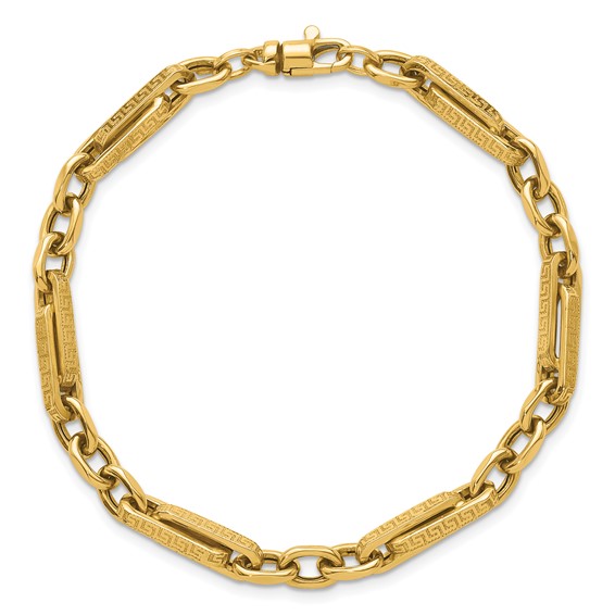 14k Polished and Textured 4.8mm Greek Key Design Links 7.75 inch Bracelet