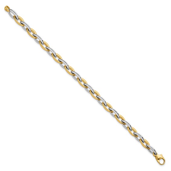 14k Two-tone Polished 7mm Oval Link 7.25 inch Bracelet