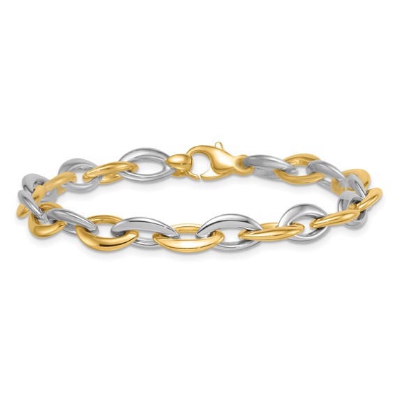 14k Two-tone Polished 7mm Oval Link 7.25 inch Bracelet