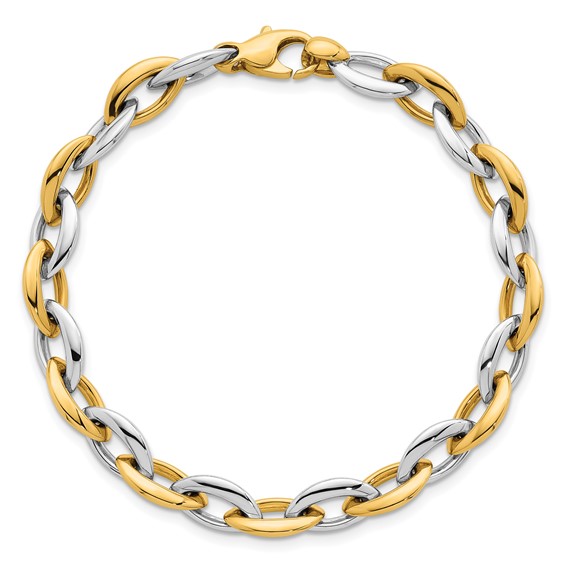 14k Two-tone Polished 7mm Oval Link 7.25 inch Bracelet