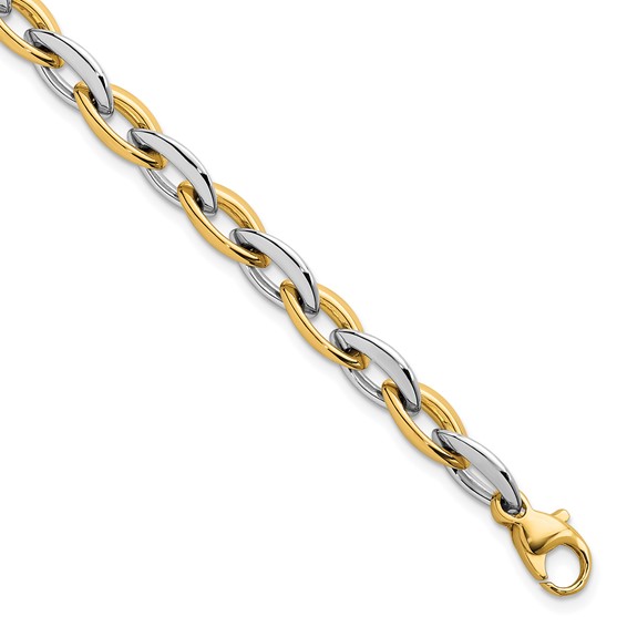 14k Two-tone Polished 7mm Oval Link 7.25 inch Bracelet