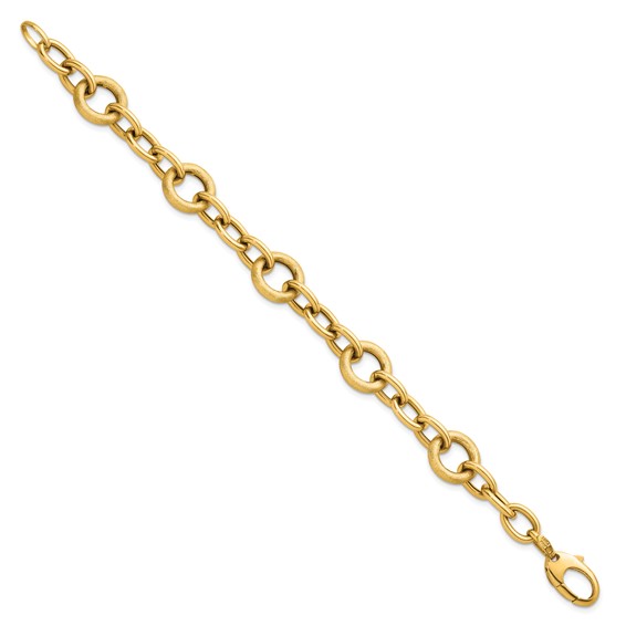 14K Polished and Textured Fancy Oval and Round Link 7.5 inch Bracelet