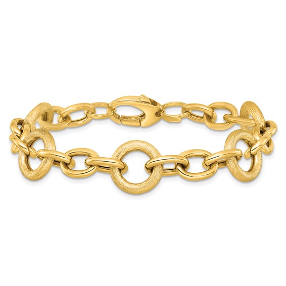 14K Polished and Textured Fancy Oval and Round Link 7.5 inch Bracelet