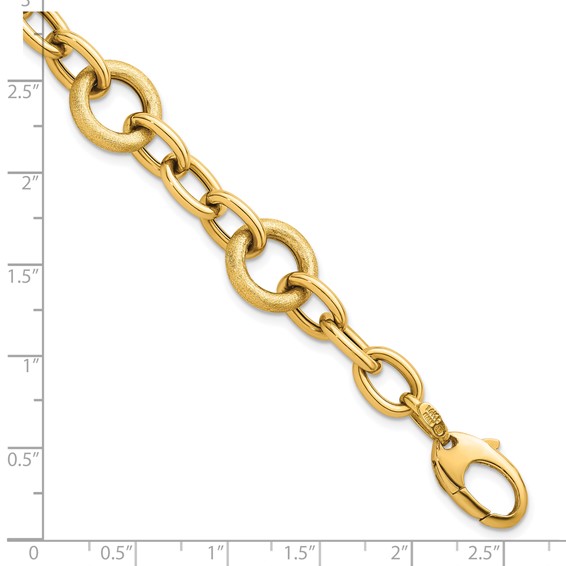 14K Polished and Textured Fancy Oval and Round Link 7.5 inch Bracelet