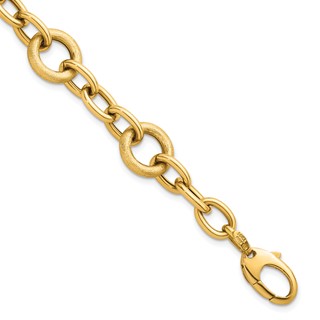14K Polished and Textured Fancy Oval and Round Link 7.5 inch Bracelet