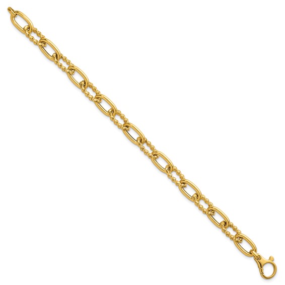 14K Polished 8mm Fancy and Twisted Oval Link 7.5 inch Bracelet