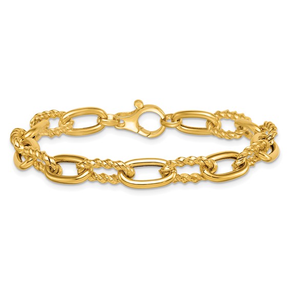 14K Polished 8mm Fancy and Twisted Oval Link 7.5 inch Bracelet