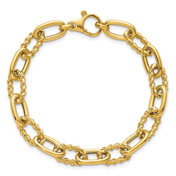 14K Polished 8mm Fancy and Twisted Oval Link 7.5 inch Bracelet