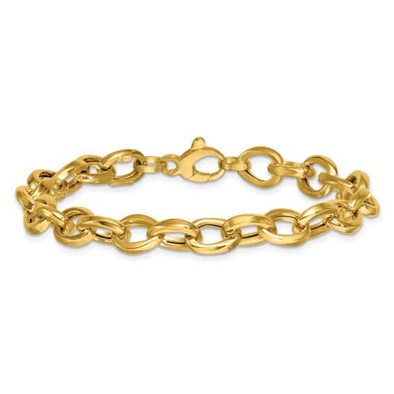 14k Polished 7.8mm Fancy Oval Cable Link 7.5 inch Bracelet
