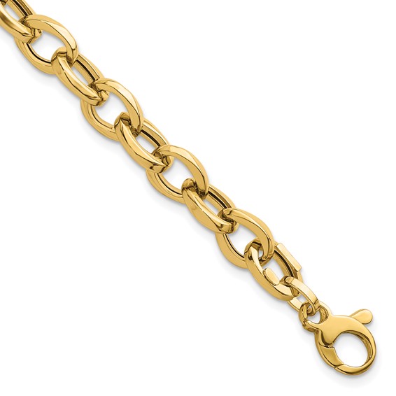 14k Polished 7.8mm Fancy Oval Cable Link 7.5 inch Bracelet