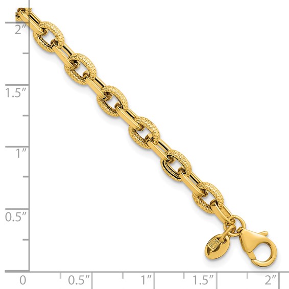 14k Polished and Textured 4.9mm Fancy Cable Link 7.5 inch Bracelet