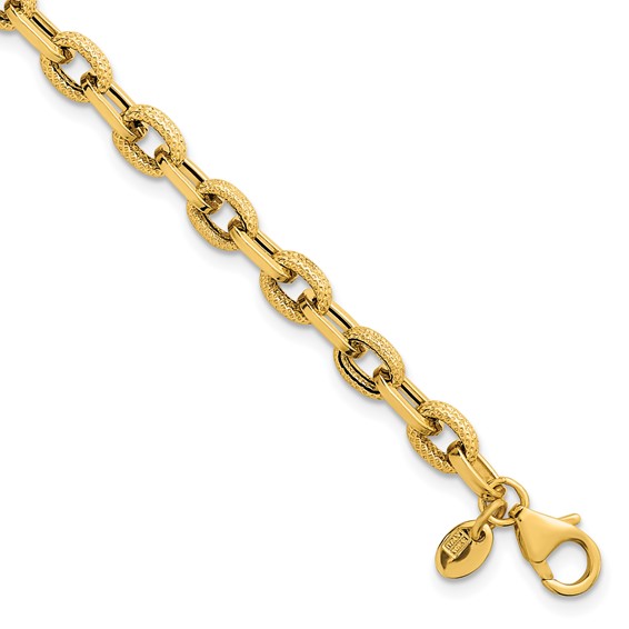 14k Polished and Textured 4.9mm Fancy Cable Link 7.5 inch Bracelet