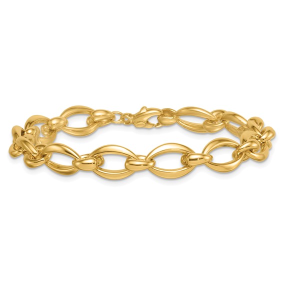 14k Polished 8.75mm Round and Oval Fancy Link 7.5 inch Bracelet