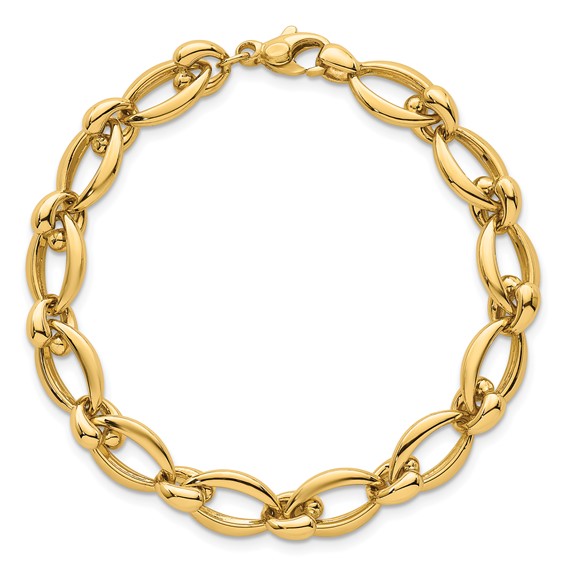 14k Polished 8.75mm Round and Oval Fancy Link 7.5 inch Bracelet
