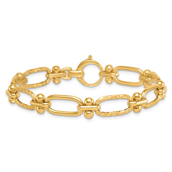 14k Polished 9mm Lightweight Oval Textured Fancy Link 8 inch Bracelet