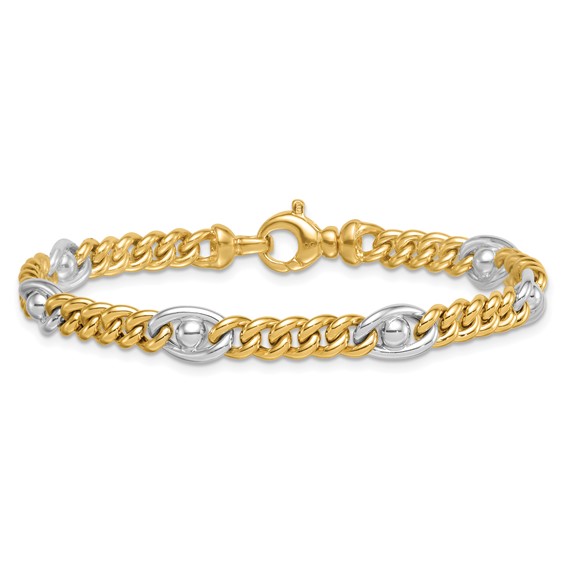 14k Two-tone Polished 7.1mm Fancy Curb/Anchor Chain 7.5 inch Bracelet