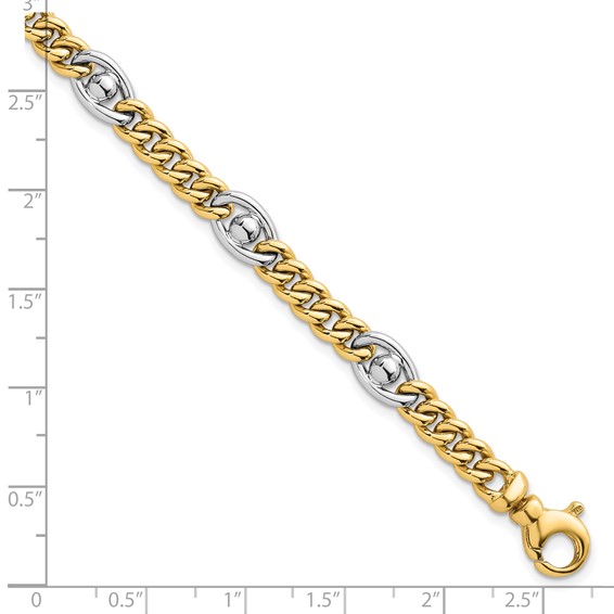 14k Two-tone Polished 7.1mm Fancy Curb/Anchor Chain 7.5 inch Bracelet
