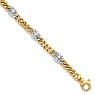 14k Two-tone Polished 7.1mm Fancy Curb/Anchor Chain 7.5 inch Bracelet