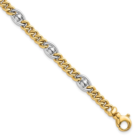 14k Two-tone Polished 7.1mm Fancy Curb/Anchor Chain 7.5 inch Bracelet