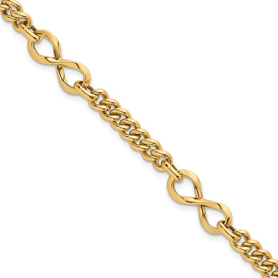14k Polished 8mm Lightweight Fancy Infinity Link and Chain 8 inch Bracelet