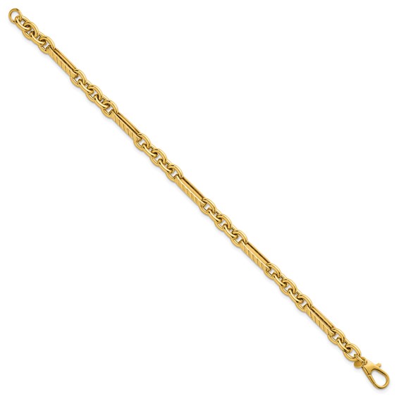 14k Polished and Textured 4.9mm Oval and Round Link 7.5 inch Bracelet